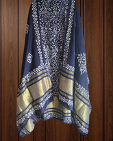 Elegant Muslin Batik Print Suit with Banarasi Accents